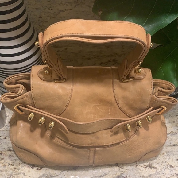 CC SKYE ✨ Tan Leather Studded Saddle Satchel Bag PRICE DROP - Picture 3 of 11